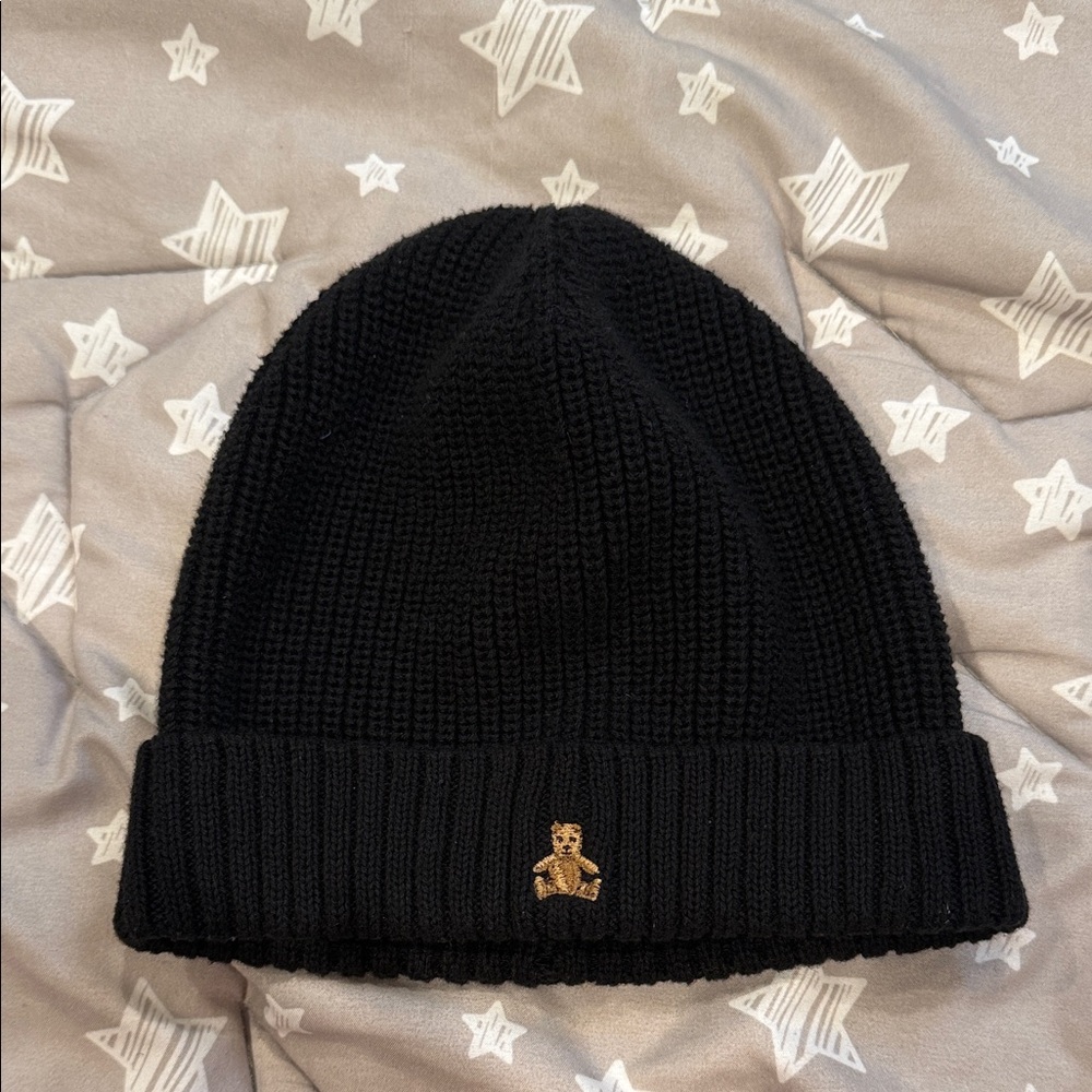GAP Black Knit Beanie with Bear Patch